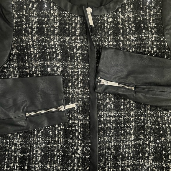 Michael Kors Metallic Tweed and Faux Leather Jacket/Coat - Picture 2 of 9